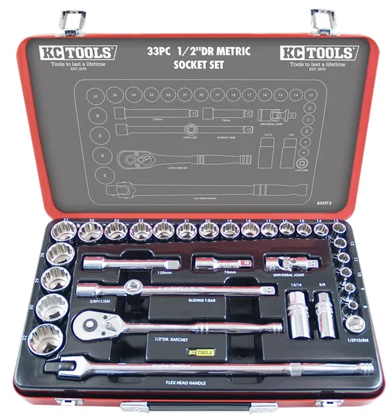 1/2" Drive Socket Set, Metric 33 Piece KC Tools