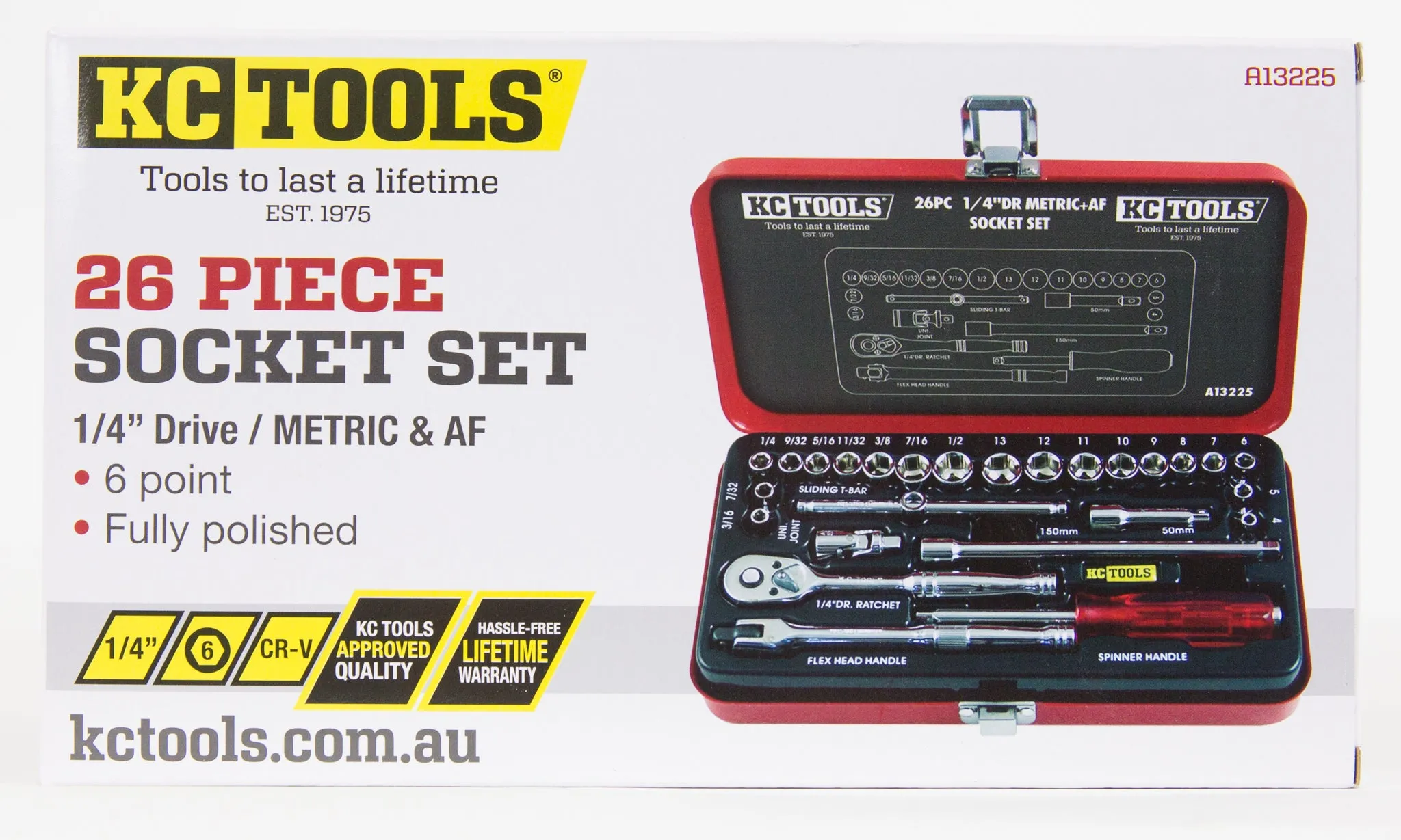 1/4" Drive Socket Set, Combination, Metric & AF, 26Piece KC Tools
