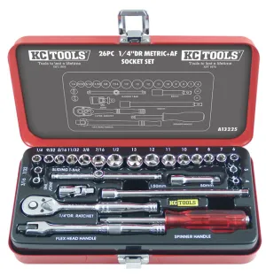1/4" Drive Socket Set, Combination, Metric & AF, 26Piece KC Tools