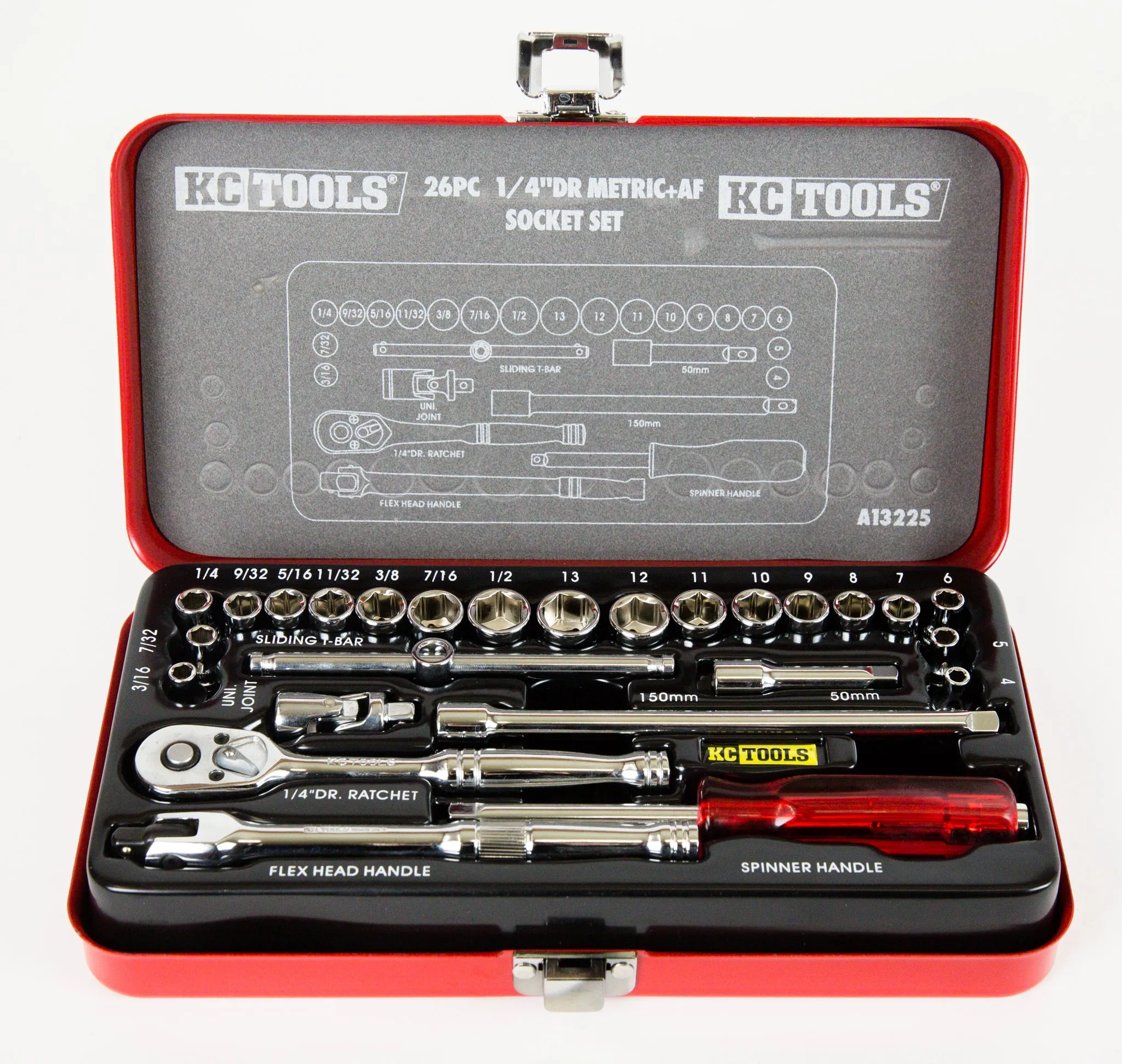 1/4" Drive Socket Set, Combination, Metric & AF, 26Piece KC Tools