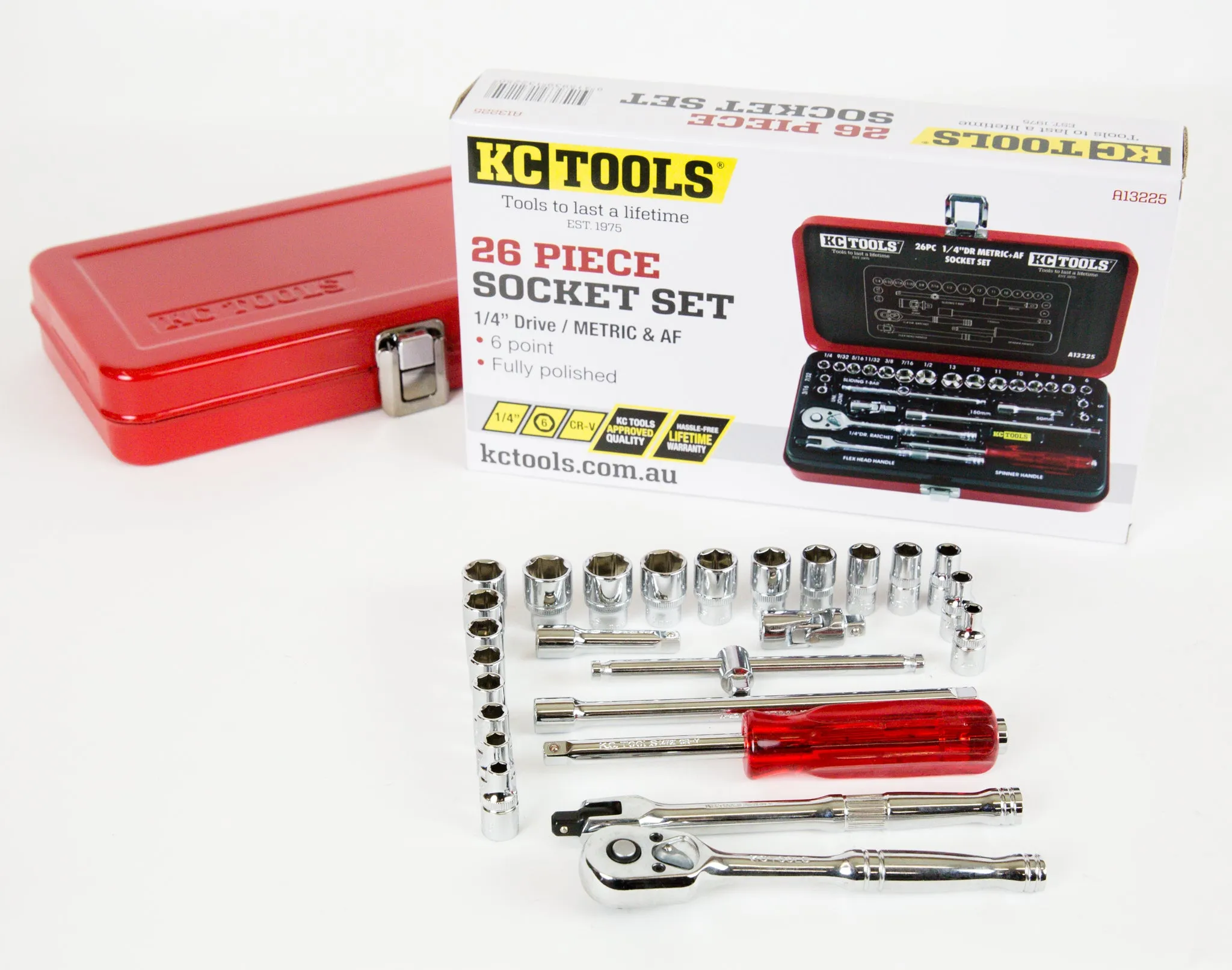 1/4" Drive Socket Set, Combination, Metric & AF, 26Piece KC Tools